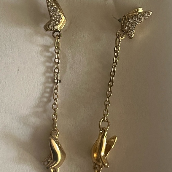 Gold 3 Inch Long Dangle Boho Butterfly Earrings With Crystal Gemstones~ New - Picture 3 of 8